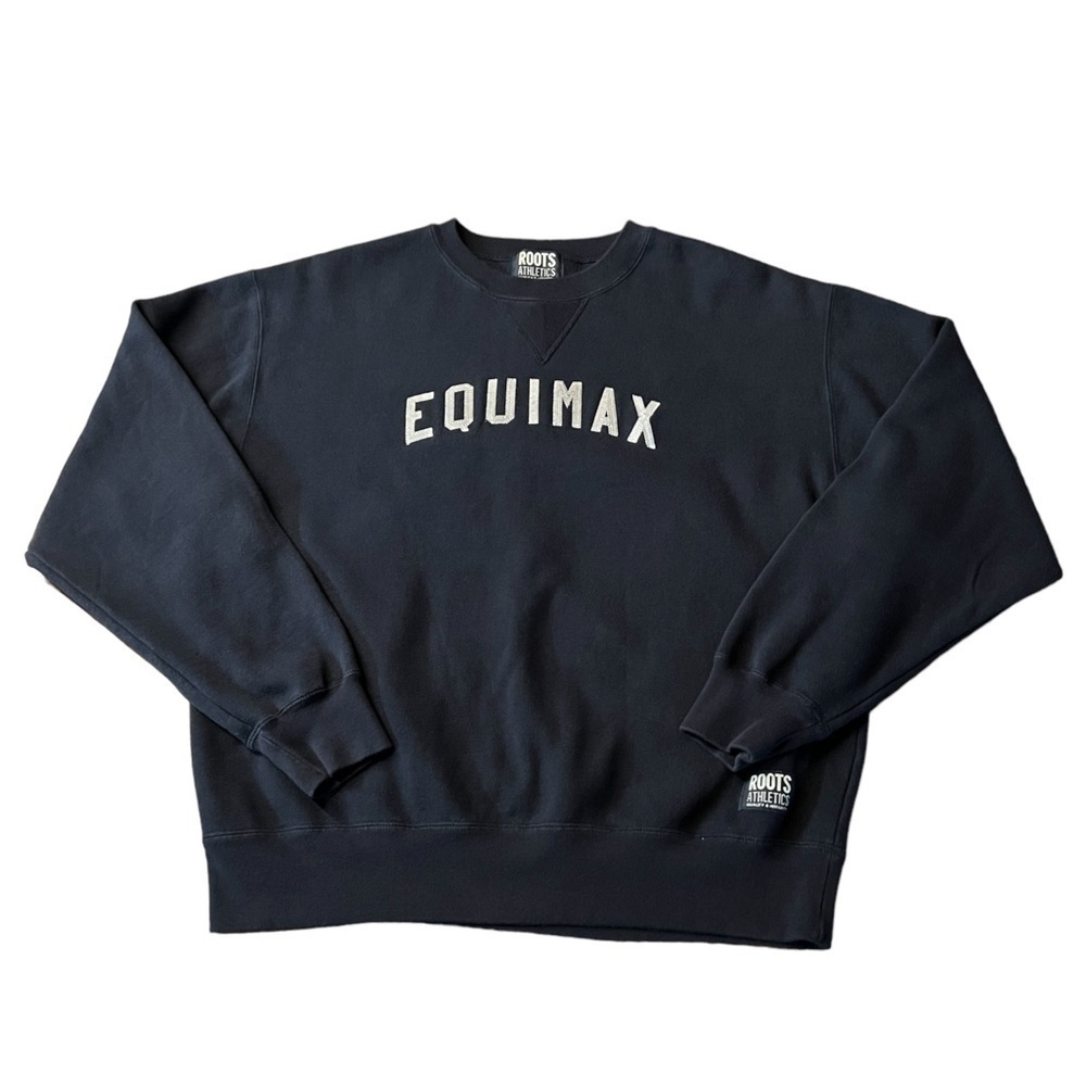 ROOTS MENS BLACK PULLOVER SWEATSHIRT SIZE LARGE SAYS EQUIMAX ON THE FRONT